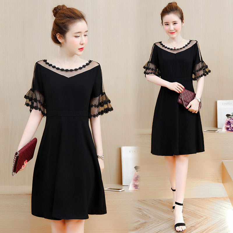 Plus Size Summer Dress for Women - Black Hollow Midi Dress