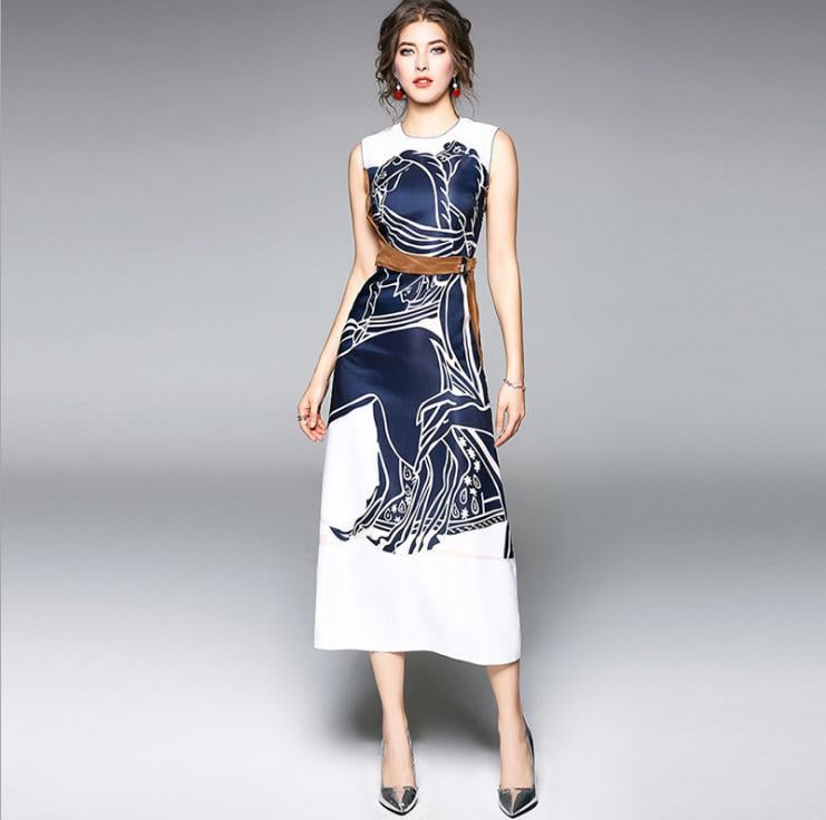 Printed Sleeveless Slim Dress for Women