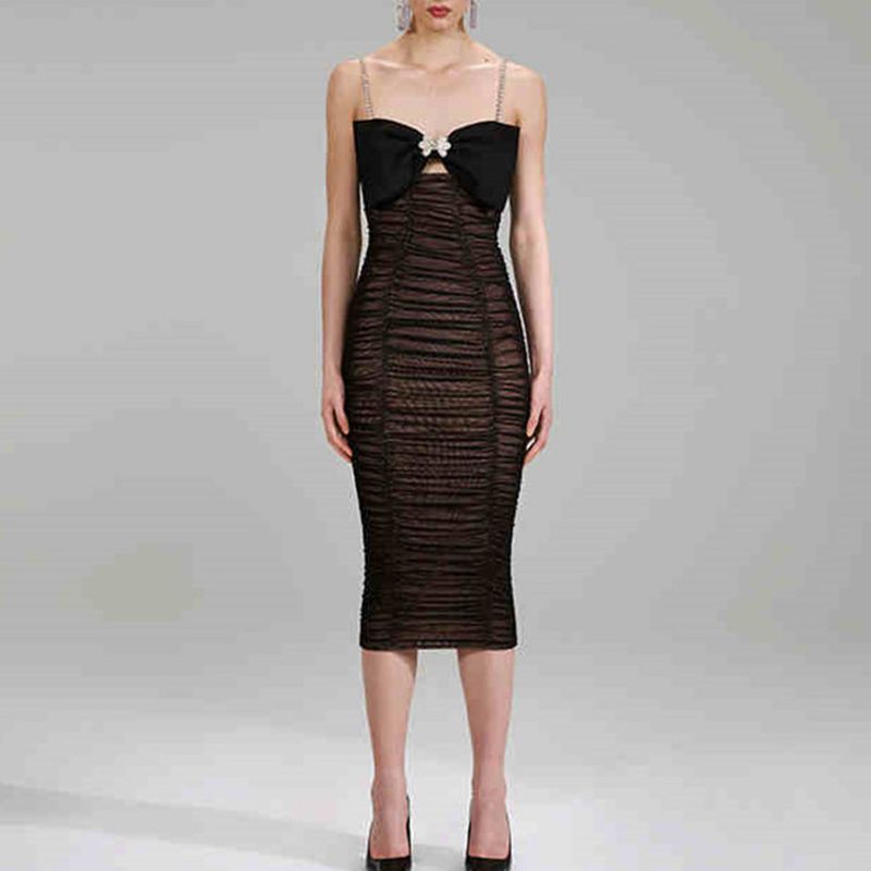 Black Bow Suspender Dress for Women