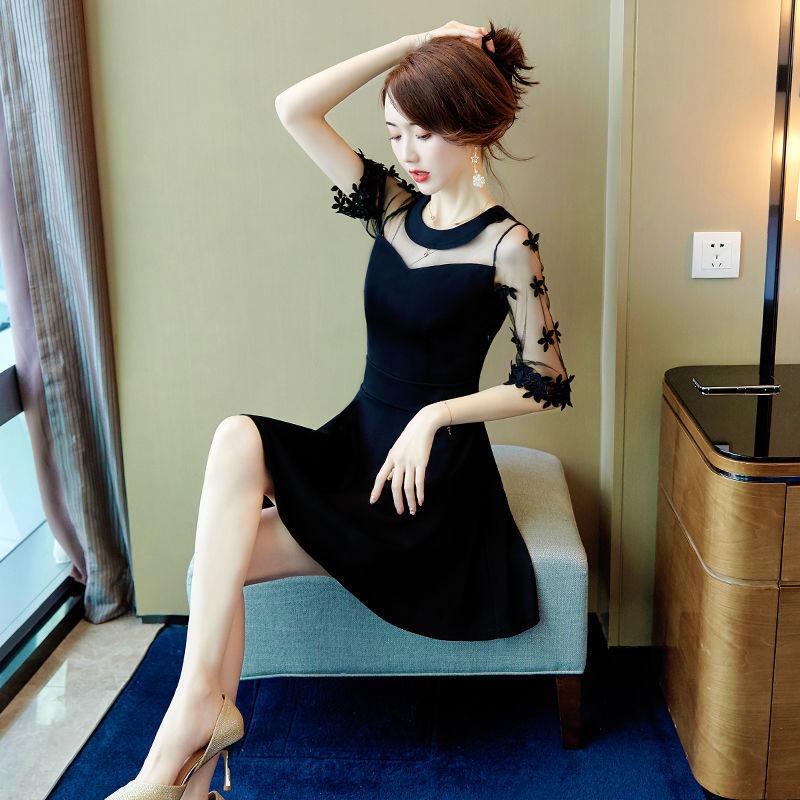 Plus Size Summer Dress for Women - Black Hollow Midi Dress
