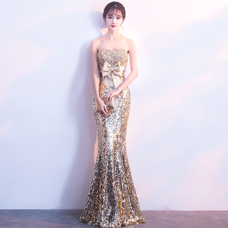 Sequin Mermaid Evening Dress for Women, Host Dress