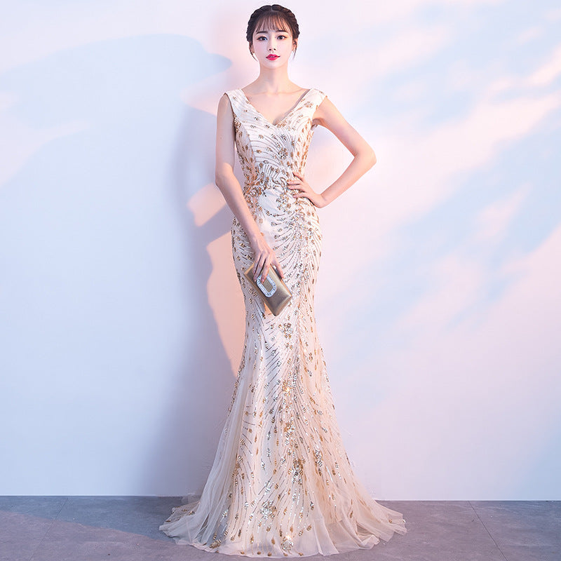 Sequin Mermaid Evening Dress for Women, Host Dress