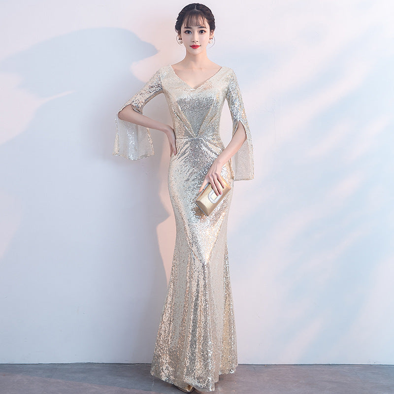 Sequin Mermaid Evening Dress for Women, Host Dress