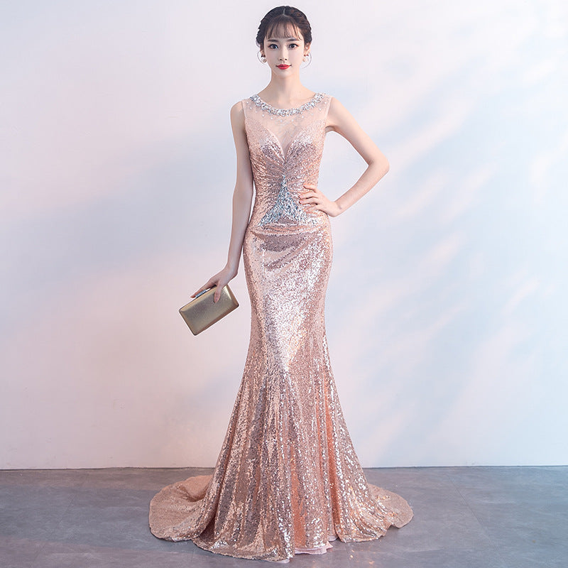 Sequin Mermaid Evening Dress for Women, Host Dress